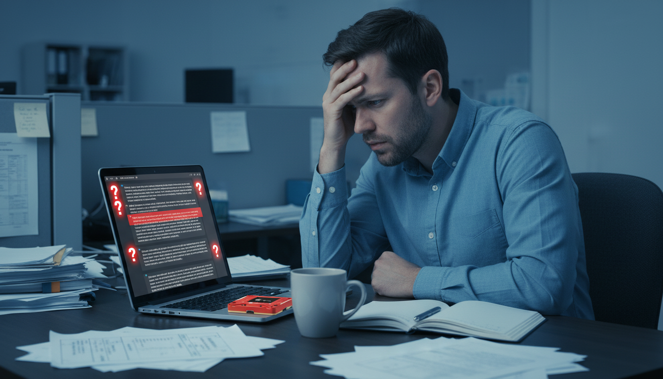 Frustrated professional realizing general AI gives confident but unreliable answers